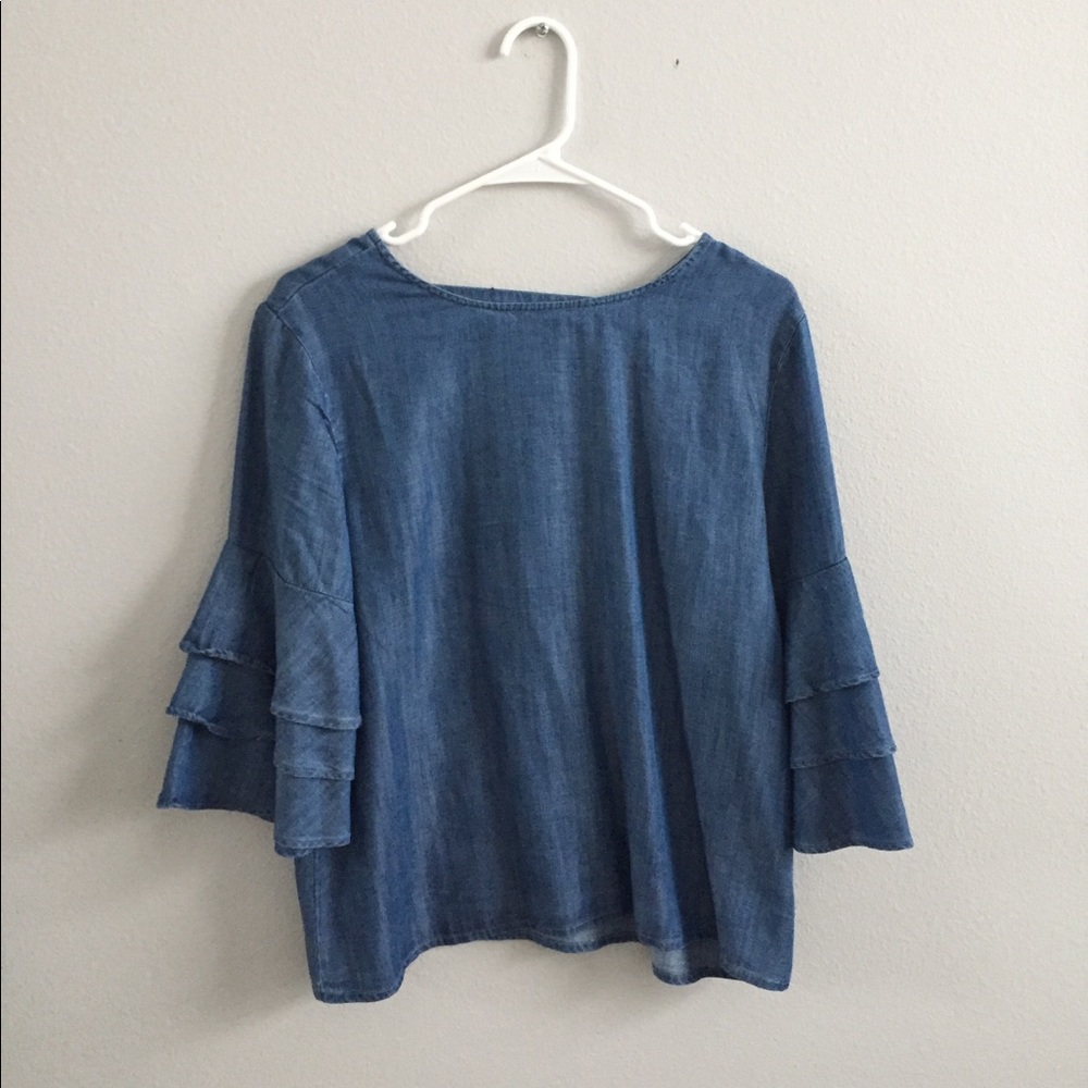 denim ruffle sleeve top